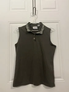 Fashion Bug olivgrünes ärmelloses Oberteil mit Kragen für Frauen mit Knöpfen - Bild 1 von 7