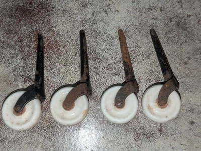 Set of 4 Antique Casters with 1 3/4"  Porcelain Wheels Victorian Furniture - Image 1 of 4