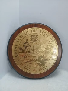 Grande Sigillo della Florida Targa Legno Medaglione Ottone 8" Tondo Premio Stato - Foto 1 di 4