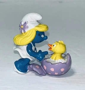 VTG 1984 Smurfette Easter Egg & Baby Chick Schleich Peyo Smurfs - VGC - Picture 1 of 9