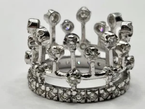 Anillo corona plata esterlina talla 5 piedras redondas pequeñas transparentes - Imagen 1 de 4