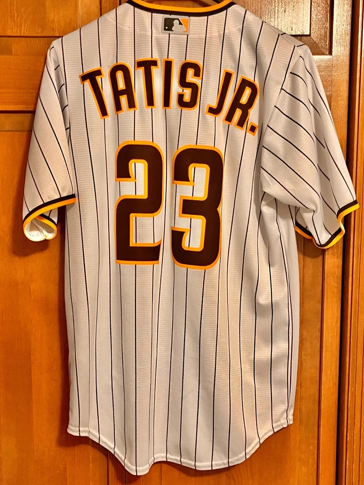 FERNANDO TATIS JR #23 Nike White Pin Striped Jersey Mens Medium San Diego Padres - Image 1 of 4