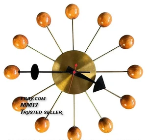 Orologio a sfera George Nelson metà secolo 18" in ottone e legno vintage arredamento casa - Foto 1 di 9
