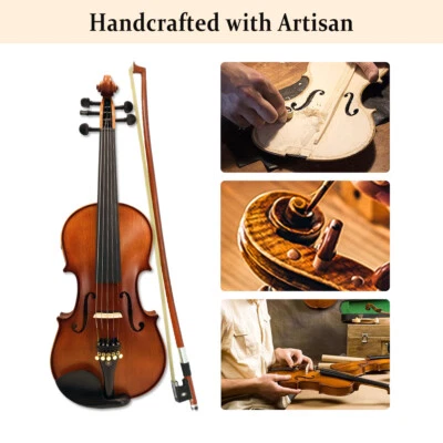 4/4 Spruce Left hand Electric Acoustic Violin 4 string Maple wood +Free Case - Image 1 of 4