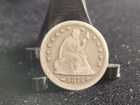 1874-S Seated Liberty Quarter VF (Details - Cleaned) | Arrows | Old US Type Coin Cover
