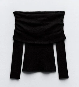 Zara TEXTURED OFF-THE-SHOULDER TOP in black Size M - Picture 1 of 7