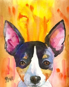 Rat Terrier hochauflösender Druck Original Fine Art Aquarell von Ron Krajewski - Bild 1 von 4