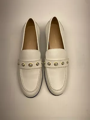 Stuart Weitzman Womens  Owen White Leather Faux Pearl Penny Loafers Sz 7.5 - Image 1 of 4