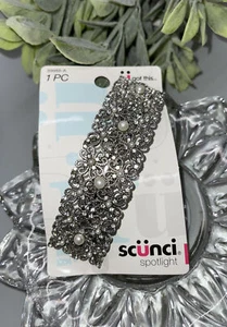 Clip de filigrana de metal tono plata scunci con perlas nuevo 1 pieza - Imagen 1 de 1