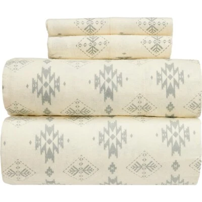 Conjunto de lençóis de flanela Pendleton rainha bétula duplo escovado 170 gsm marfim novo - Imagem 1 de 4