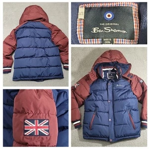 Ben Sherman Hooded Jacket Youth Large Blue & Red Detachable Hood Zip Pocket - Picture 1 of 19