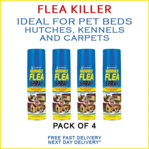 Flea Killer Spray 4 X 200ml Household Aerosol Animal Dog Cat Pet Tick Protection - Picture 1 of 1