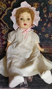 DARLING! 21" COMPOSITION & CLOTH UNMARK BABY DOLL MOHAIR WIG FELTMAN BROS DRESS - Picture 1 of 19