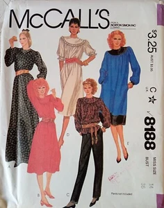 McCALLs 8188 VTG 80s Dress blouse yoke gathers raglan midi maxi 14 UNCUT Pattern - Picture 1 of 8