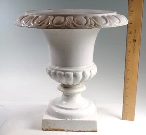 12” Tall Cast Iron Garden Urn Planter rustic white painted French Style - Picture 1 of 11