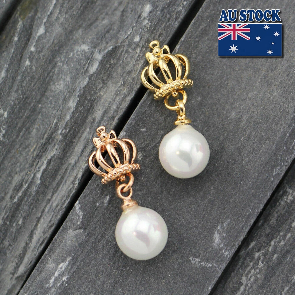 Elegantes aretes colgantes vintage de perlas rellenas de oro rosa/oro de 18 quilates con corona Foto 1 de 1