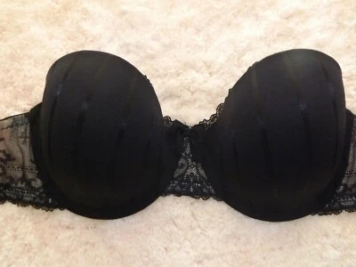 FELINA Lingerie~ 36 D~ Black Lace Underwire Padded Strapless Bra~ #91084  #1400 - Image 1 of 4