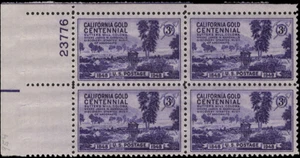Scott # 954 - US Plate Block Of 4-California Gold 3c Dark Violet-*MNH*- 1948 - Picture 1 of 1