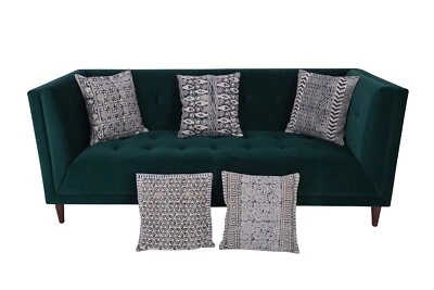 Set of 5 cotton cushion covers with hand block print featuring geometric pattern - Image 1 of 4