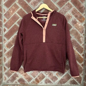 LL Bean Snap Fleece Sweater Jacket Womens M Maroon Pullover Sweatshirt Coral - Picture 1 of 8