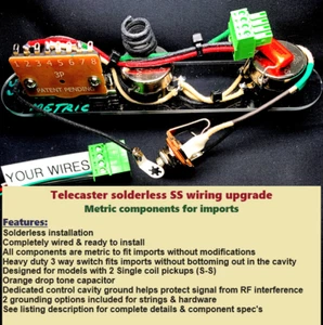 Actualización de cableado SS sin soldadura Squier Telecaster/componentes métricos se ajustan sin mod - Imagen 1 de 6