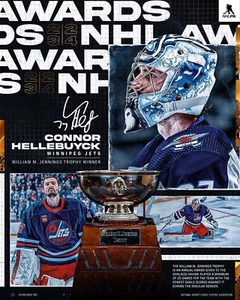Foto de Connor Hellebuyck 2024 William M. Jennings Trofeo Winnipeg Jets 8x10 NHL - Imagen 1 de 1