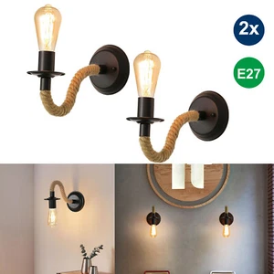 2X Industrial Wall Light Rotatable Indoor Rope Wall Lamp E27 Hallway Living Room - Picture 1 of 12