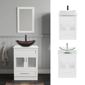 24 in Bathroom Vanity Single Cabinet with Vessel Sink Mirror Combo Faucet Drain - Bild 1 von 55
