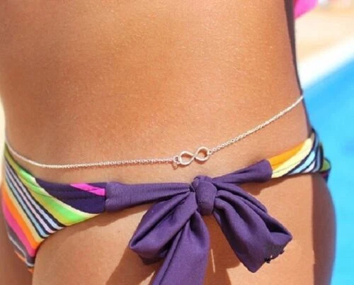 Catena Infinito Argento corpo ventre ombelico vita collana Danza Donna Spiaggia - Immagine 1 di 4