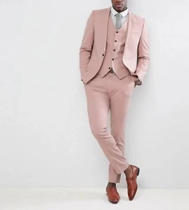 Mens Pink Wedding Suit Tuxedo Slim Fit Suit Evening Party Wear Dinner Coat Pants - Picture 1 of 6