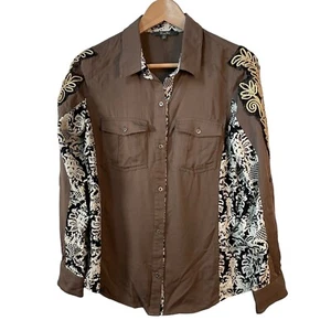 Miss Me Button Down Western Shirt Small Metallic Gold Embroidered Sleeve Pockets - Picture 1 of 7
