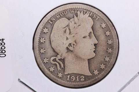 1912 Barber Silver Quarter, Large Circulated, Affordable Store Sale, #08684 Cover