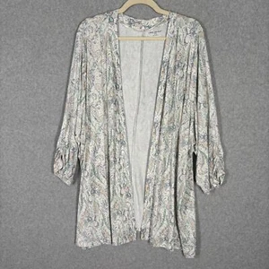 Lane Bryant Cardigan 30 32 White Paisley Kimono Duster Jersey Open Cottage - Picture 1 of 13