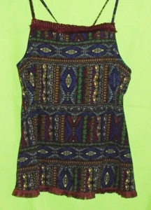 Next Fringed Cami brown blue stained glass look vest top Size 16 New Tags BNWT - Picture 1 of 6