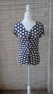 Alfani White Polka Dot Pullover Short Sleeve V-Neck Top Size P/P - Picture 1 of 7