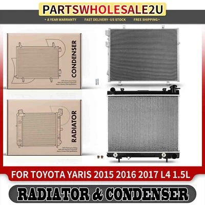 Kit de refrigeración de radiador y condensador de aire acondicionado de 2 piezas para Toyota Yaris 2015 2016 2017 1,5 L Foto 1 de 4
