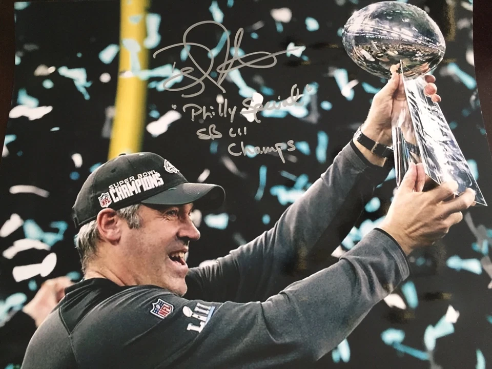 DOUG PEDERSON FIRMADO "PHILLY SPECIAL" 11x14 SUPER BOWL TROFEO LII LOMBARDI Foto 1 de 1