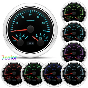 85mm Waterproof Tachometer 6000RPM with Fuel Level Voltmeter for Boat Car Truck - Picture 1 of 12