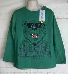 Cat & Jack Green Cool Bear with Braces Graphic Long Sleeve Top Cotton Blend - Picture 1 of 3