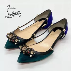 Christian Louboutin Gamuza Cinta Tachuelas Zapatos Planos Multicolor UE Talla 35 de JP! - Imagen 1 de 9