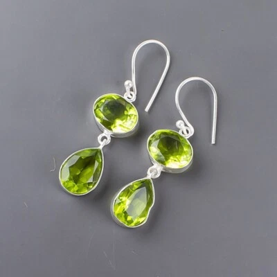 Halloween Sale Genuine PERIDOT 925 Silver New Dangling Anniversary Wife Earrings - Image 1 of 4