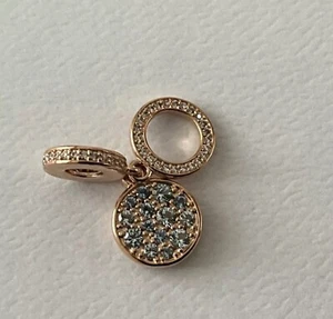 Pandora Rose Gold And Blue Double Disc Dangle Charm - Picture 1 of 5