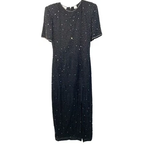 Y2K VTG Laurence Kazar Hand-Made Black Silk Beaded Evening Dress PM NWT 7223 - Picture 1 of 11