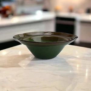 Vintage Vega Pottery Green Drip Glaze Bowl Console Serving Fruit Bowl Signed - Picture 1 of 8