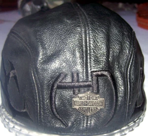 Harley Davidson Black Flame Leather Summer Lite Hat Skull Cap Tie Wrap Gr. M - Bild 1 von 8
