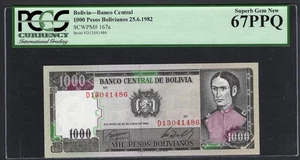 Bolivia 1000 Pesos Bolivianos 25-6-1982 P167a Uncirculated Graded 67 - Picture 1 of 2