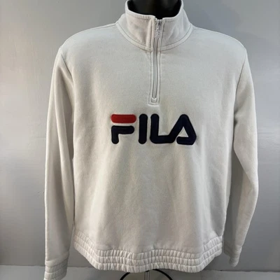 Sudadera Fila Cuarto Cremallera Para Hombre Grande Blanca Grande Logo Bordado Pullover Foto 1 de 4
