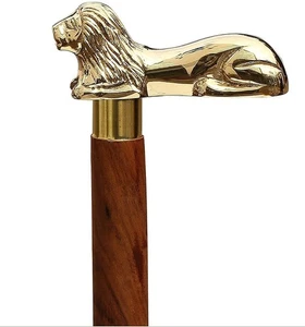 Bastón de madera marrón 37,2" - Bastón de madera con mango de latón León dorado -... - Imagen 1 de 8