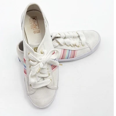 Keds Women's Size 9 White kickstart Rainbow Stripe Canvas Sneakers Lace Up Shoes - Image 1 of 4