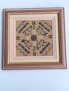 Navajo Sandgemälde Wandbild "Büffelvolk" gerahmt & mattiert 9,5x9,5" signiert - Bild 1 von 7